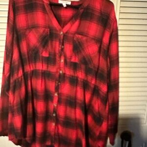 Red and Black Plaid Button-Up Shirt